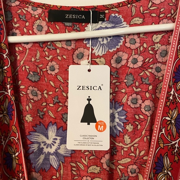 ZESICA Women’s Pink Floral Wrap Dress - Picture 2 of 2